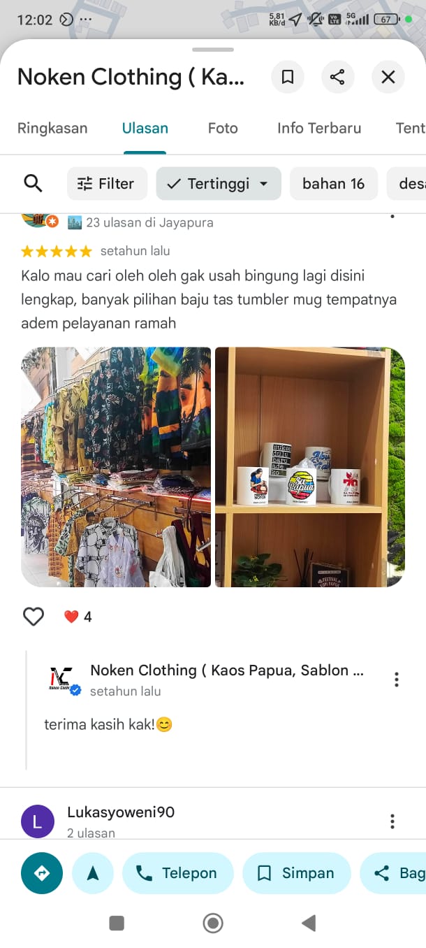 Review Google Maps pelanggan Noken Group 3