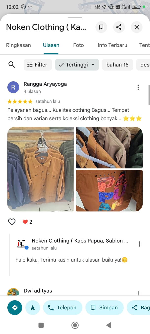 Review Google Maps pelanggan Noken Group 4